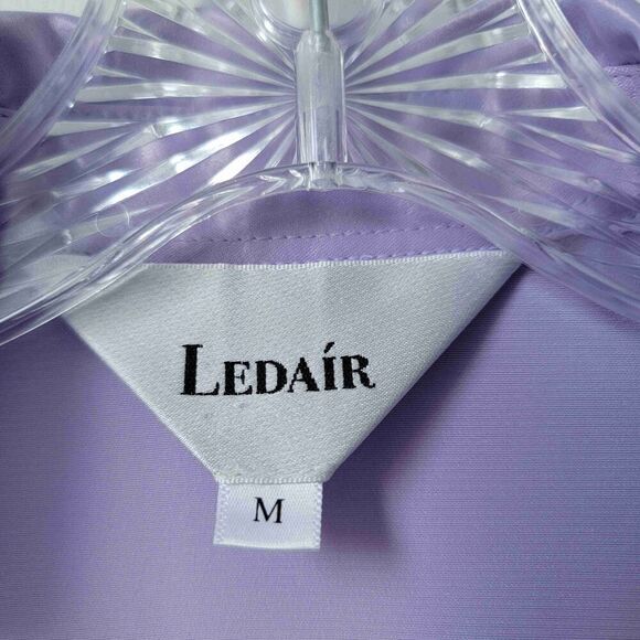 LEDAíR Lilac Long Sleeve V Neck Button Front Draped Hem Dress Blouse Medium - Picture 7 of 12